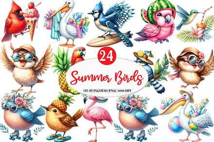 Quirky Whimsical Summer Bird Clipart