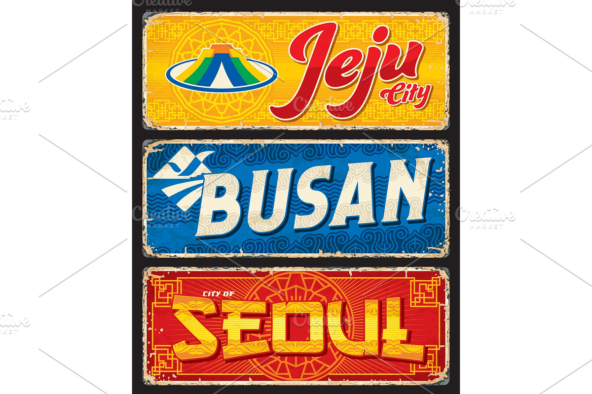 Seoul, busan, jeju travel plates, an Object Illustration by Vector Tradition (Photo 3 of 3)