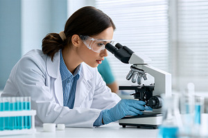 Scientist with microscope, a Health & Medical Photo by 7DesignLab