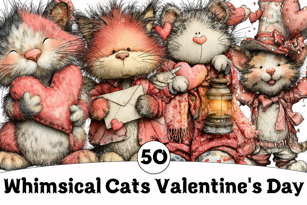 Whimsical Cats Valentine's Day, an Illustration by Design Market (Photo 1 of 5)