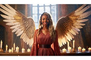 A woman dressed as an angel with, a Background Photo by Igor Tichonow