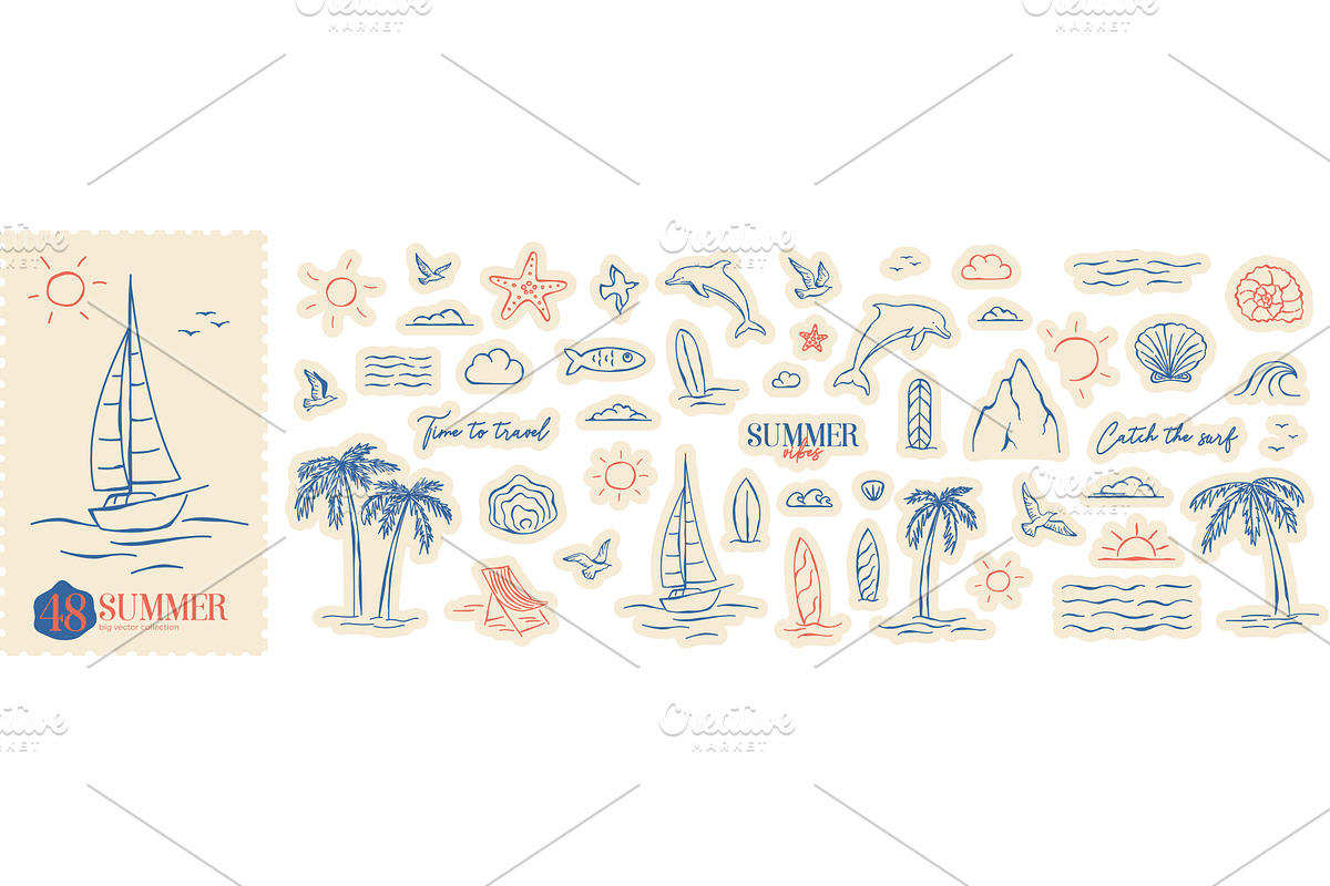 Summer Sea Doodle Set, an Object Illustration by Andrey Yaroslavtsev