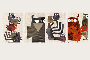 Modern Art Owl Collages