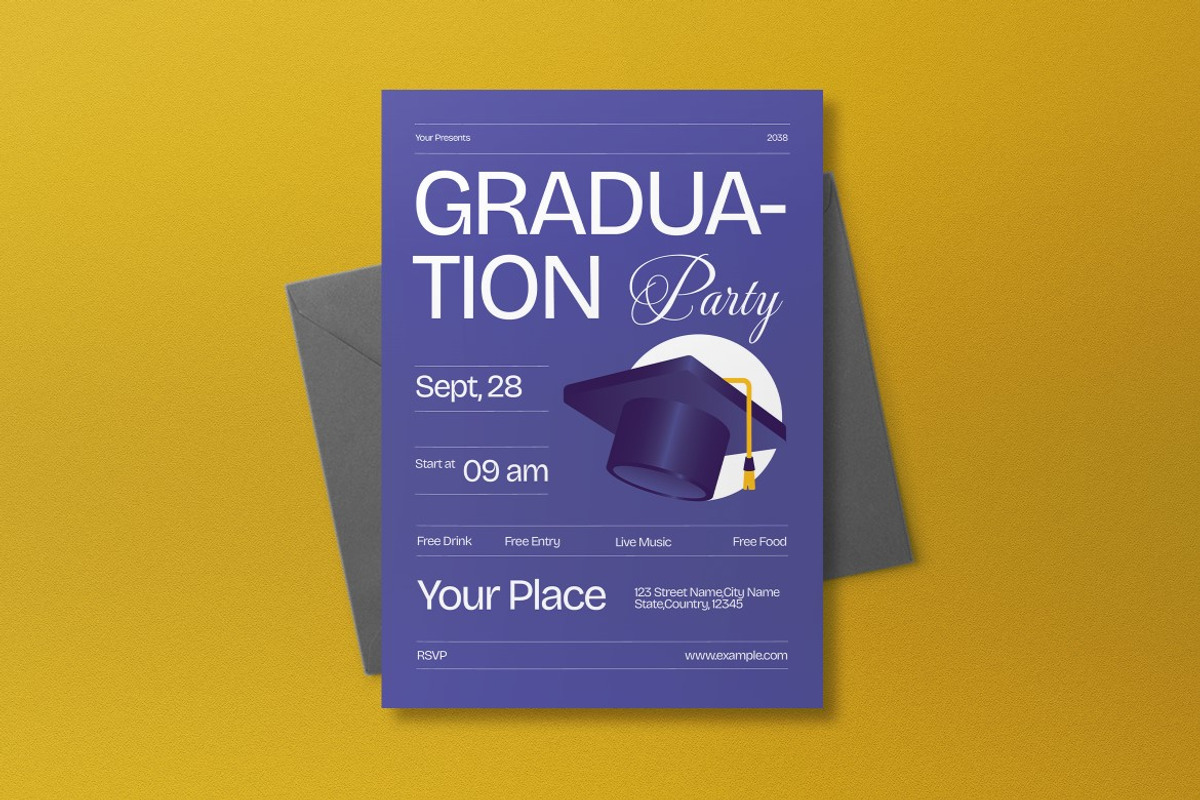 Purple Graduation Party Invitation, an Invitation Template by graphicook (Photo 3 of 3)