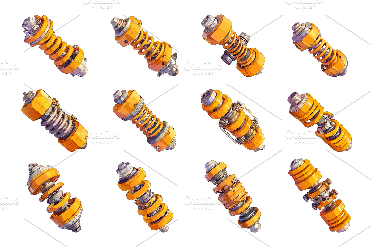 Set of cartoon shock absorber, an Illustration by LadadikArt