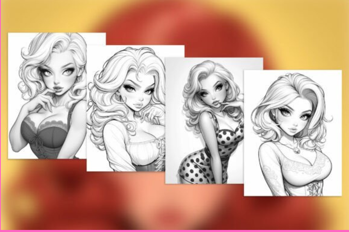 Pin Up Girl Coloring Pages 2026, a Wallpaper Graphic by shopcosm (Photo 3 of 3)