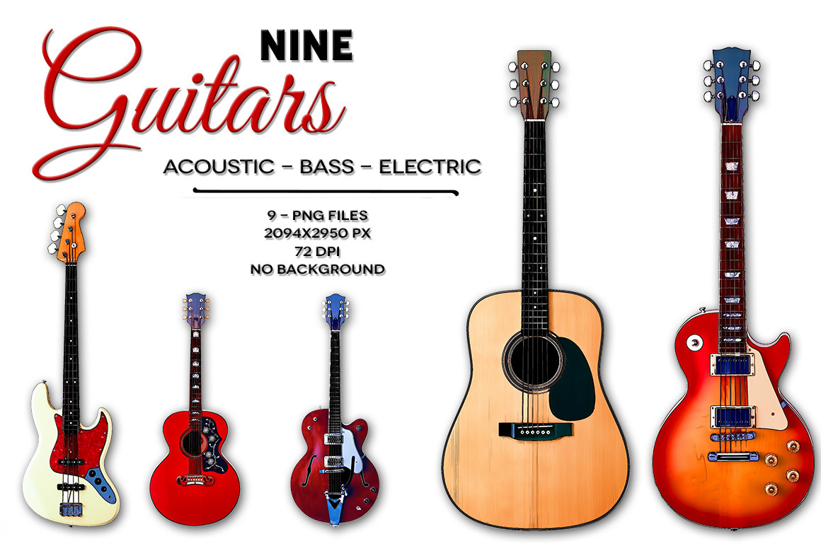 9 Guitars Basso Electric Acoustic by Illusiongraphic  Creative Market