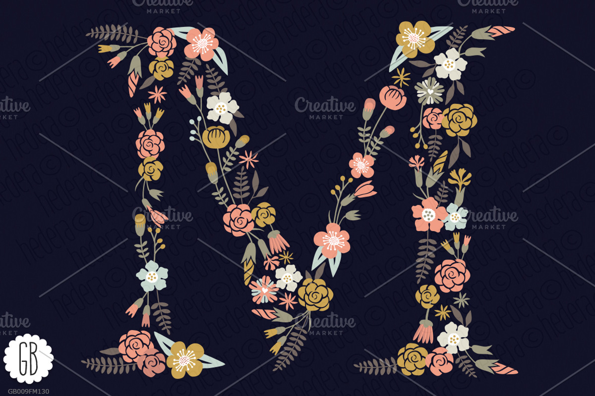 Floral letters, monogram, floral WMI, a Decorative Illustration by GrafikBoutique (Photo 2 of 3)