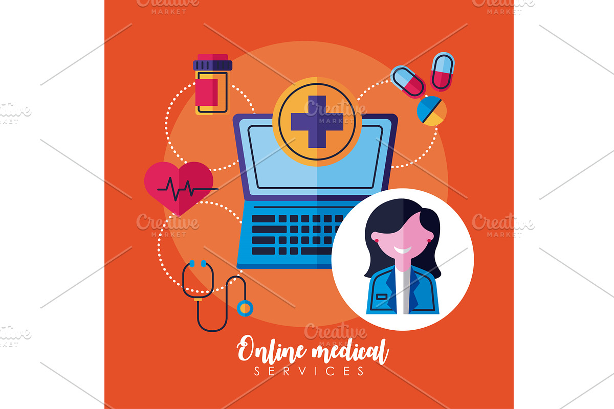 online medical in laptop, a Healthcare Illustration by studiogstock