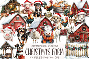 Christmas Farm Watercolor Clipart, an Illustration by OK Design (Thumbnail 1 of 5)