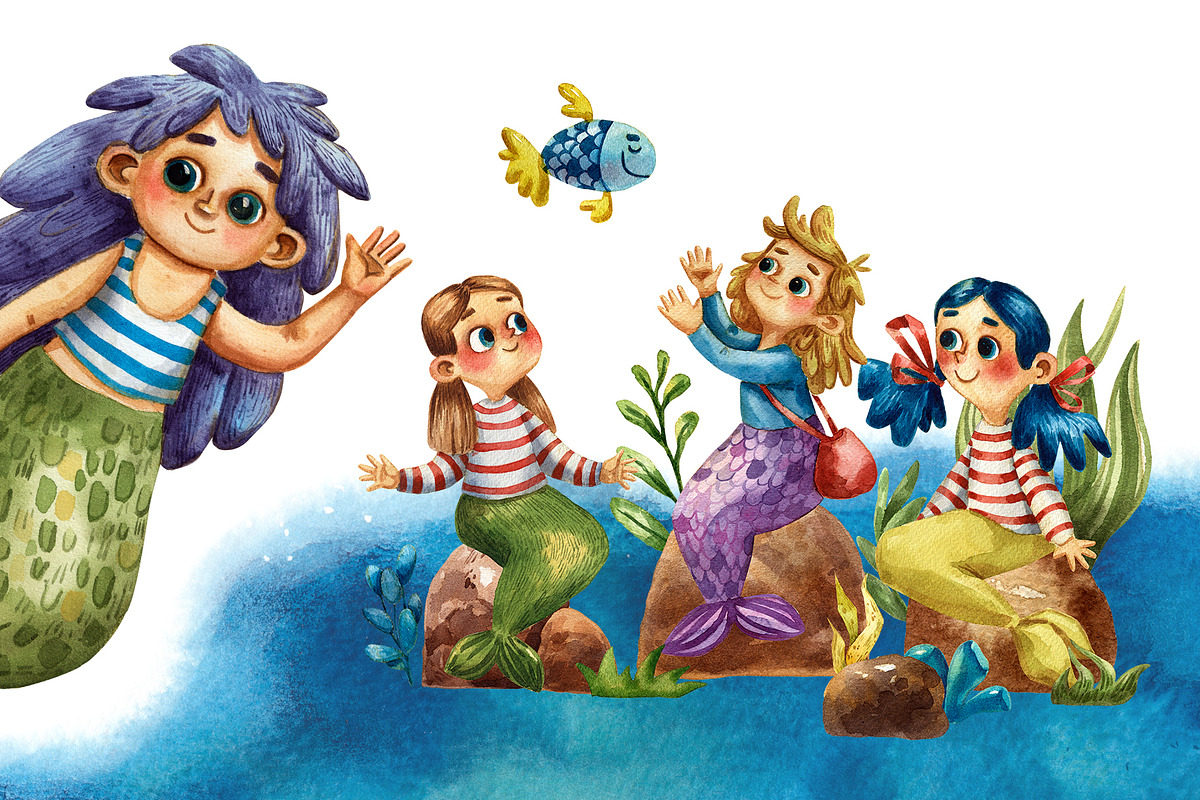 Mermaids - Watercolor Clip Art Set, an Illustration by Mashamashastu (Photo 6 of 9)