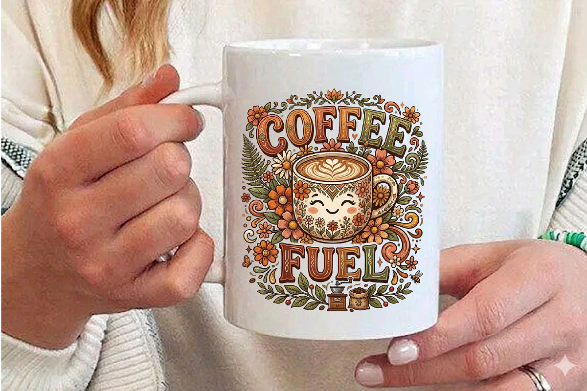 Coffee Fuel Flower Cup Retro PNG, a Seasonal Illustration by Designking (Photo 3 of 5)
