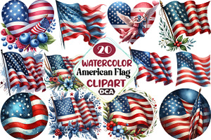 American Flag Watercolor Clipart Bun, an Illustration by DreamCafeArt