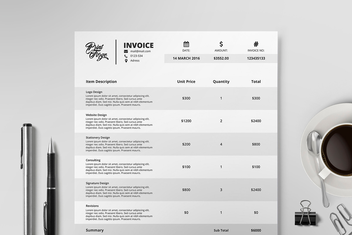 Invoice Template I, a Stationery Template by Print Forge (Photo 1 of 4)