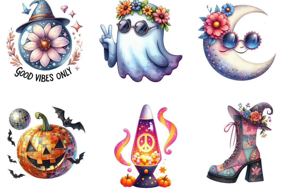 Groovy Halloween Day Clipart, an Illustration by DreamArtGraphic (Photo 4 of 5)