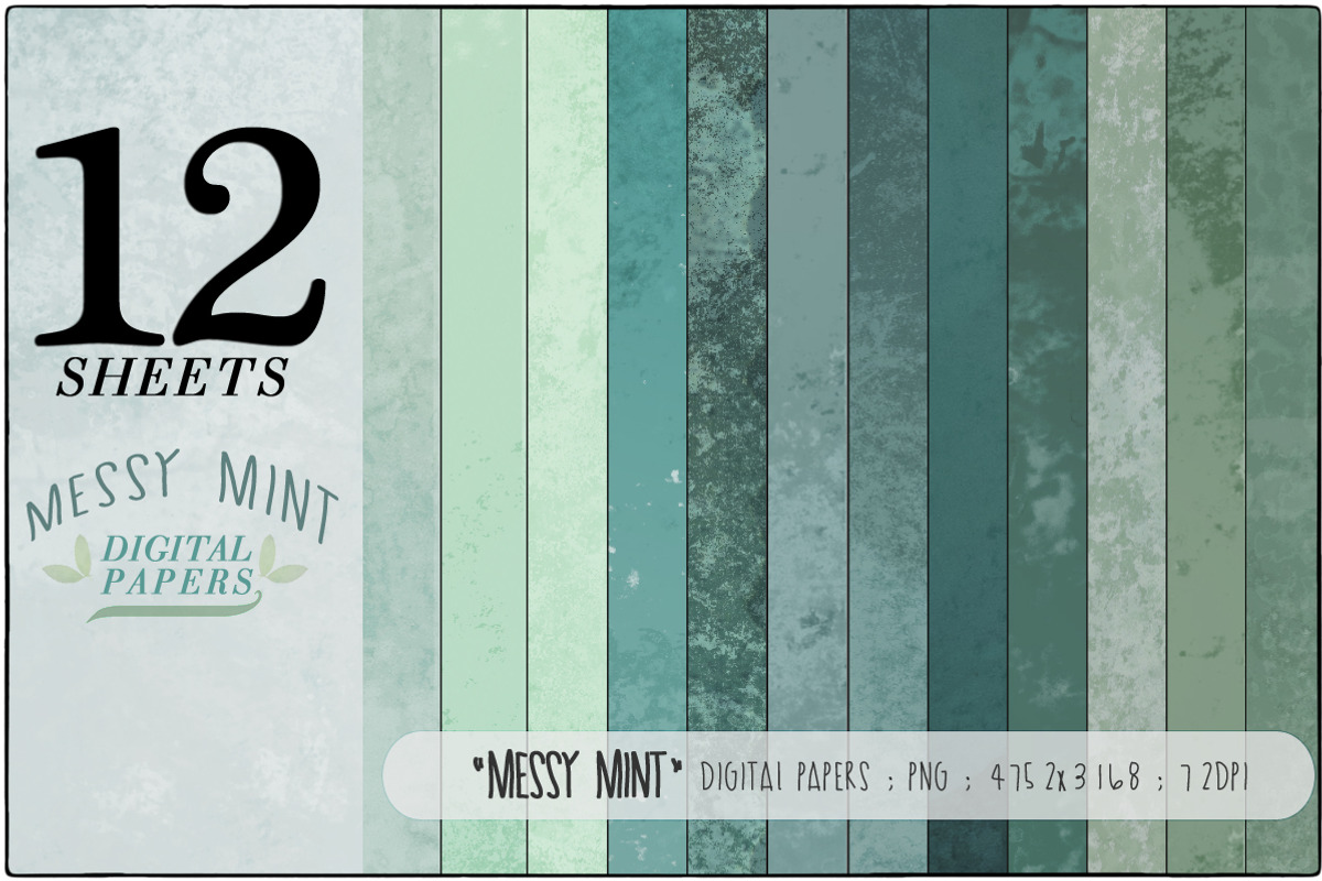 Messy Mint Digital Papers, a Texture Graphic by CarlyArtDaily (Photo 1 of 2)