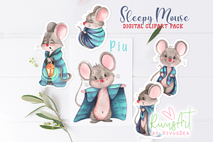 Sleepy baby mouse clipart bundle.
