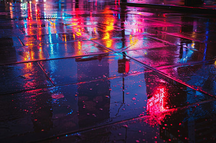 A city street illuminated by neon li, a Photo by Iftikhar Alam