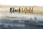Black and Gold Watercolor Background, a Texture Graphic by KitsPix (Thumbnail 1 of 5)