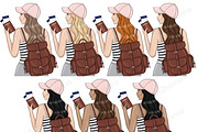 Travel Girls Clipart, a Person Illustration by GlamArtZhanna (Thumbnail 2 of 4)