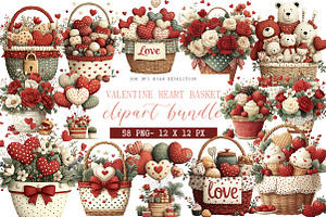 Valentine Heart Basket Clipart, an Illustration by DreamArtGraphic