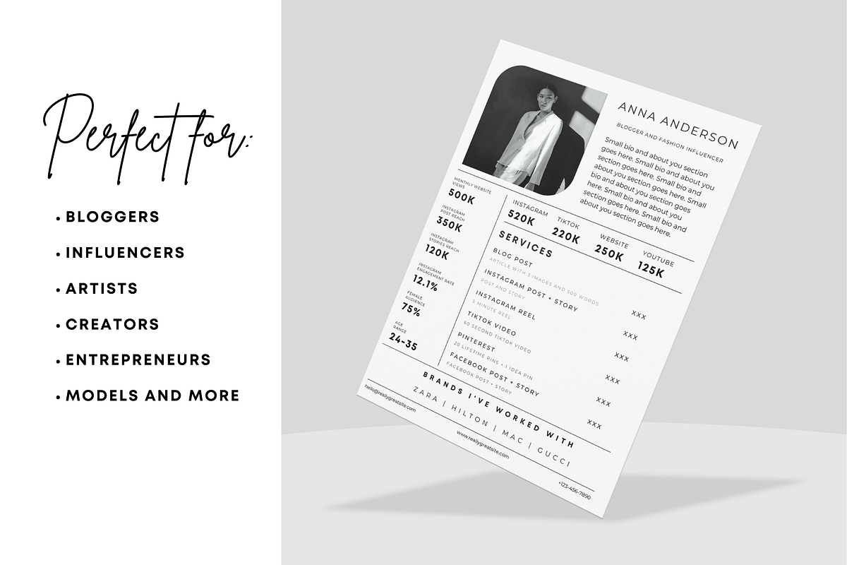 1 Page Influencer Media Kit Template, a Presentation Template by CoCreatorDesigns (Photo 6 of 7)