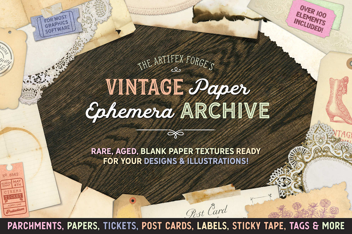Vintage Paper Ephemera Archive, a Texture Graphic by The Artifex Forge (Photo 1 of 18)