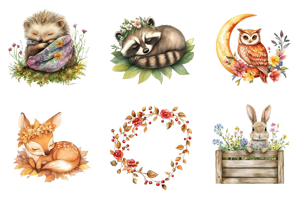 Boho Woodland Baby Floral Animals, an Illustration by CreationArt (Photo 2 of 5)