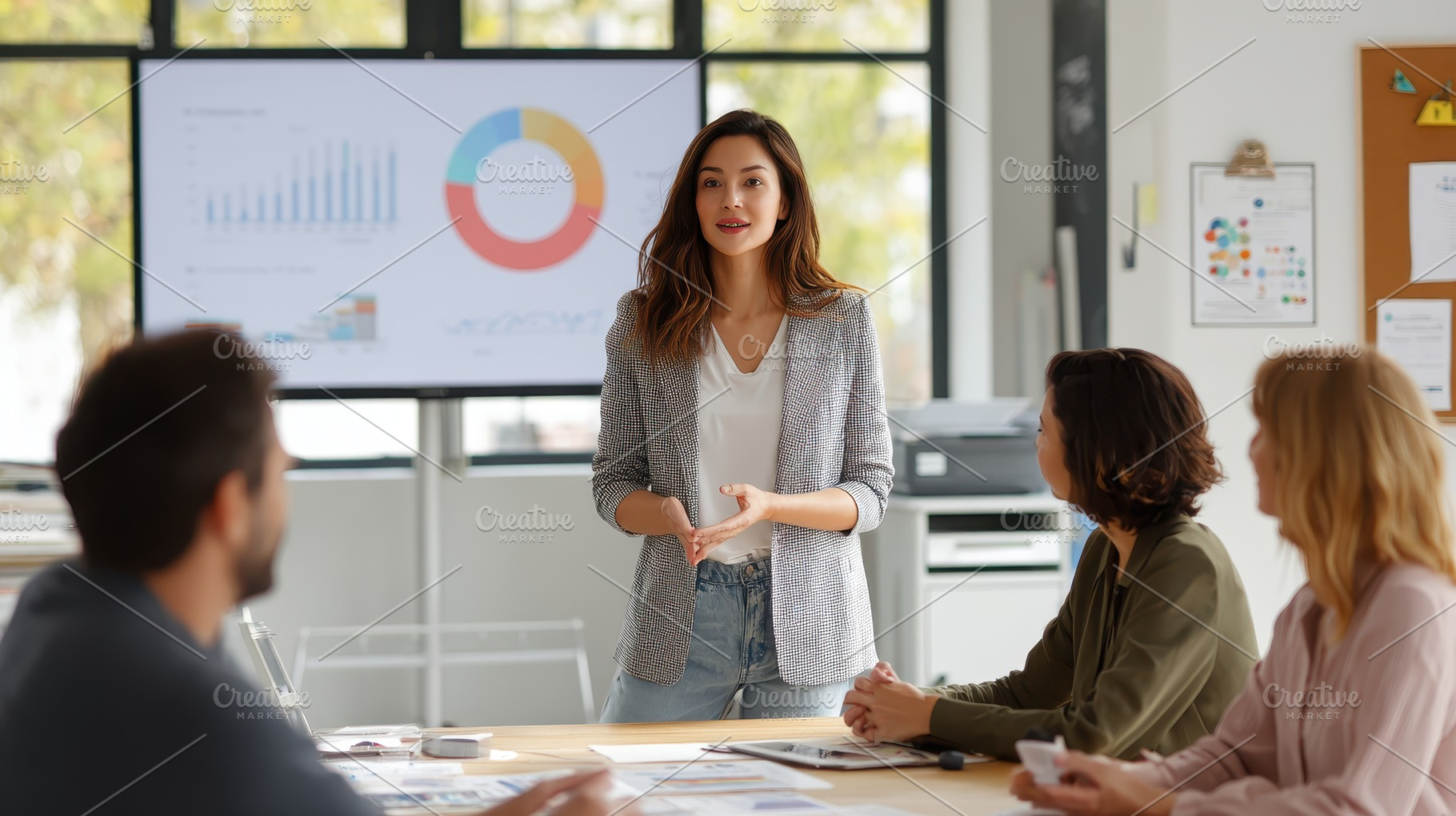 Businesswoman giving presentation te, a Photo by Pixeness Studio