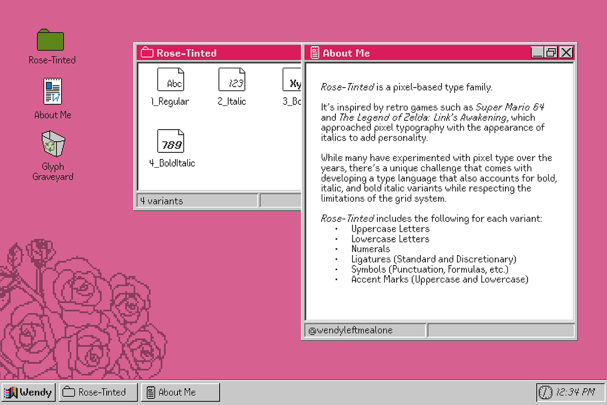 Rose-Tinted | A Pixel Type Family, a Sans Serif Font by wendyleftmealone (Photo 2 of 11)