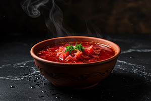 Hot Ukrainian borscht with cabbage a