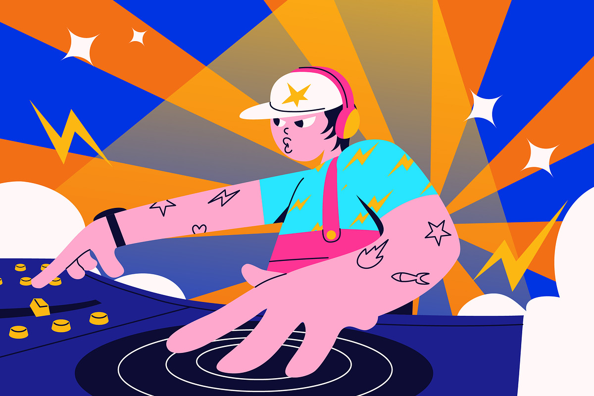 Blue DJ In Action Illustration, a Person Illustration by graphicook