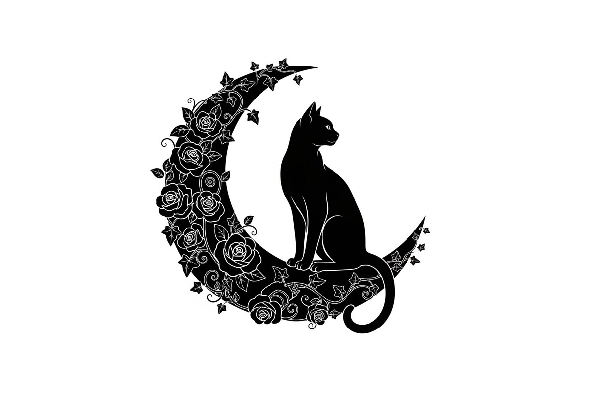 Cat on Crescent Moon Bundle, an Illustration by jahid234 (Photo 25 of 31)