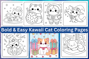 Bold & Easy Kawaii Cat coloring page, an Animal Illustration by Coco Bloom