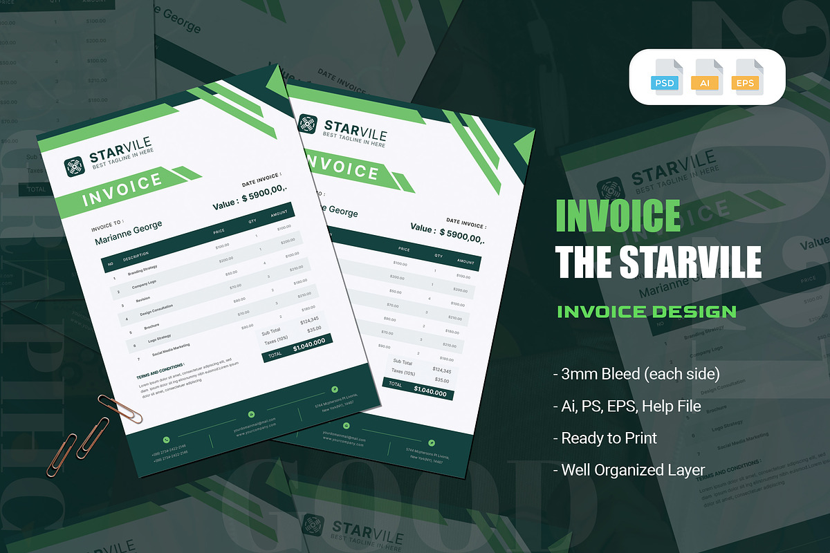 Starvile Invoice, a Business Card Template by AQR Studio (Photo 1 of 2)