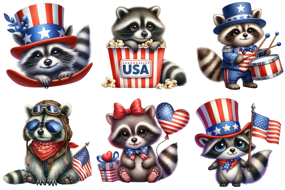 Cartoonish Patriotic Raccoon Clipart, an Illustration by Pixels.Craft (Photo 4 of 10)