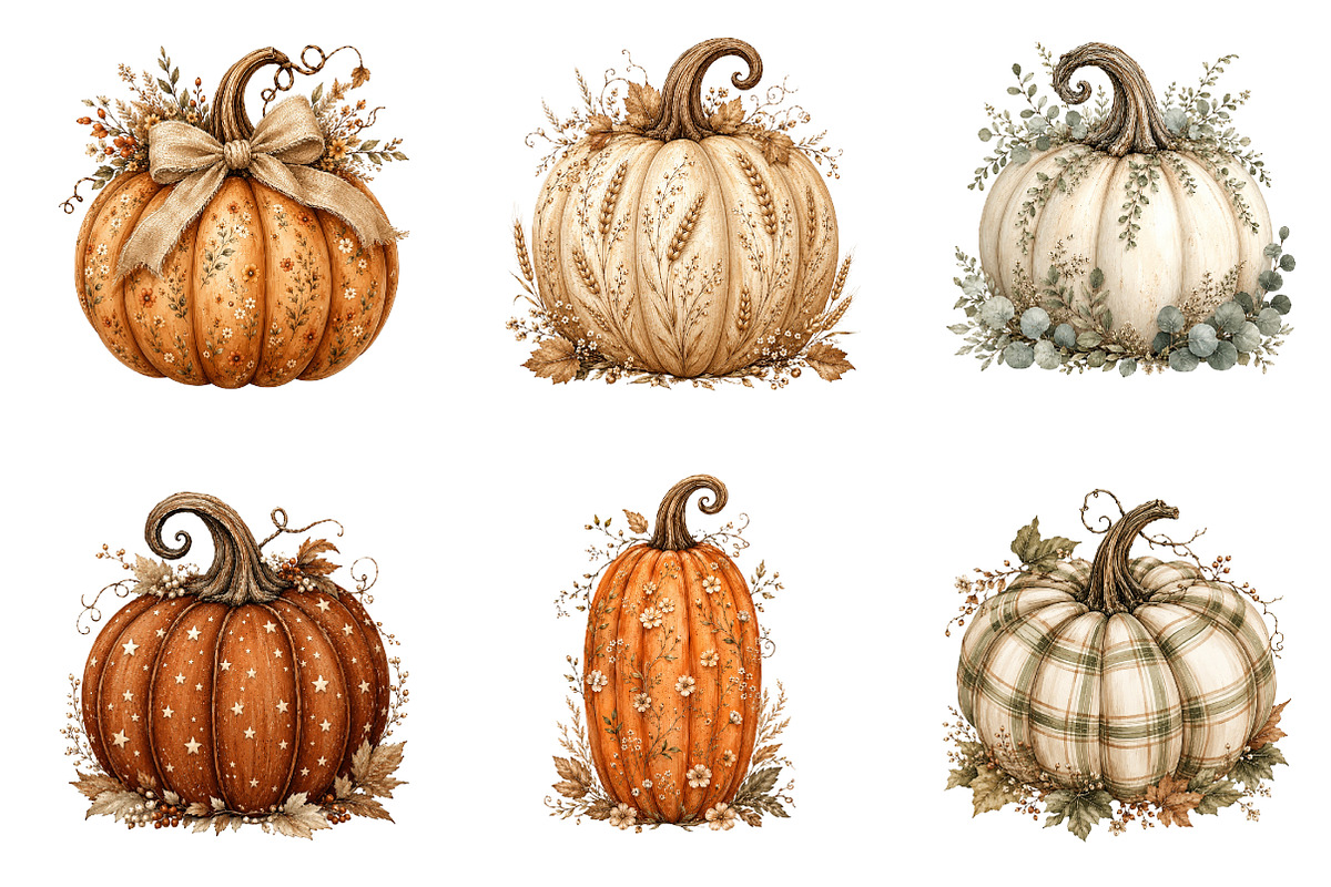 Preppy Boho Fall Pumpkin Clipart, a Seasonal Illustration by Designworld (Photo 2 of 6)