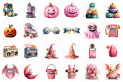 Pink Retro Halloween Clipart Bundle, an Illustration by DreamPrint404 (Thumbnail 3 of 5)