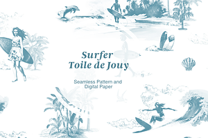 The Surfer Toile de Jouy Pattern, a Background Graphic by Hughes Studio