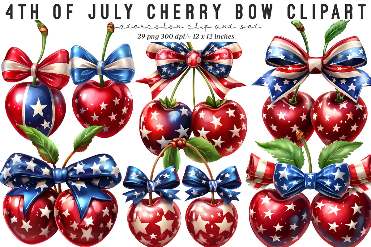4th Of July Cherry Bow Clipart, an Illustration by SinaCreation (Photo 1 of 9)