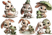 Bunnies with Frogs Clipart, an Illustration by DreamArtGraphic (Thumbnail 5 of 5)