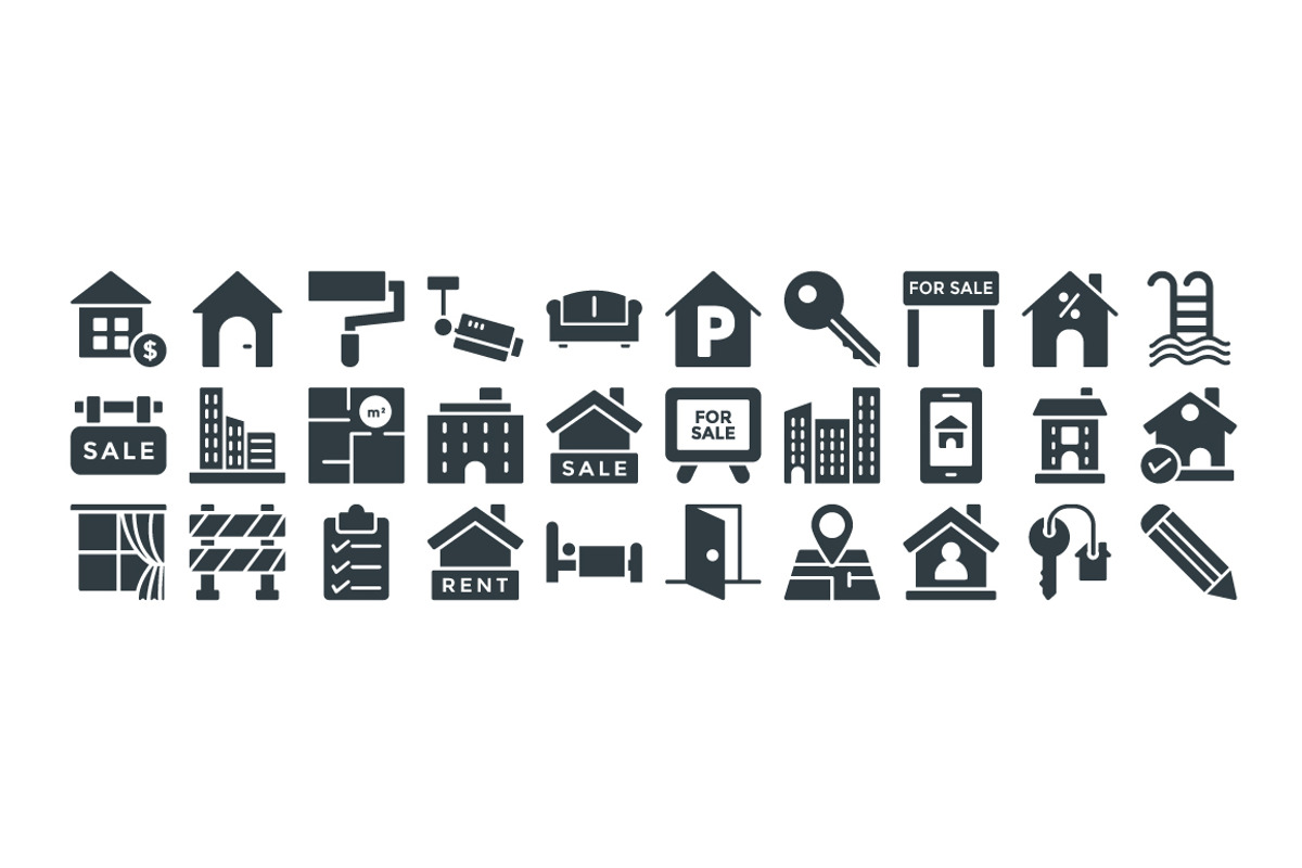 100+ Real Estate Vector Icons, a Solid Icon by Vectors Market