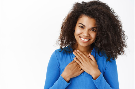 Portrait of grateful girl, smiling