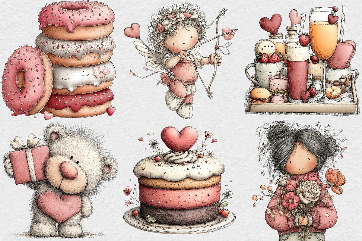 Watercolor Valentines Day Clipart Bu, an Illustration by DreamCafeArt (Photo 2 of 6)