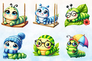 Watercolor Cute Caterpillar Clipart, a Seasonal Illustration by Rose Art (Thumbnail 2 of 7)