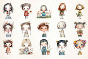 Flowers Girls Clipart Bundle, an Illustration by DreamCafeArt (Thumbnail 3 of 8)