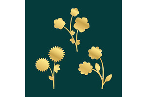 Elegant golden floral trio elements, an Illustration by okskukuruza