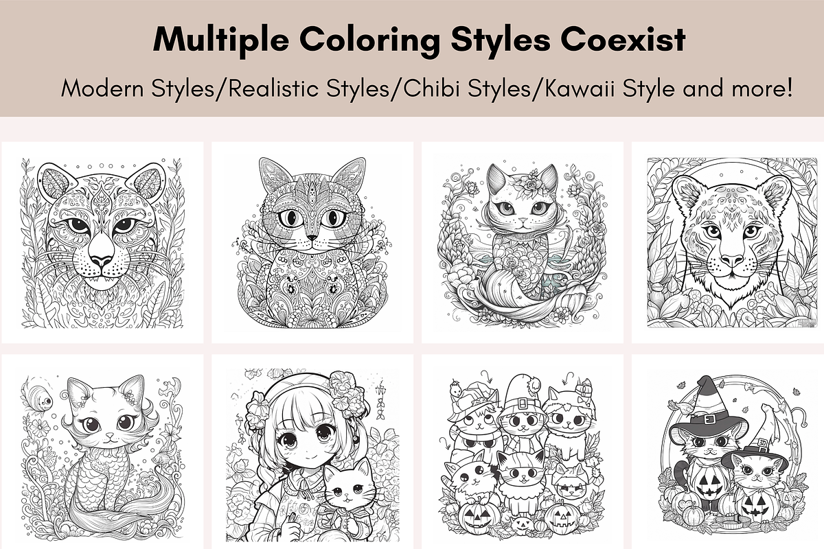 30 Cute Cat Coloring Book for Adults, an Animal Illustration by LA Design (Photo 4 of 10)