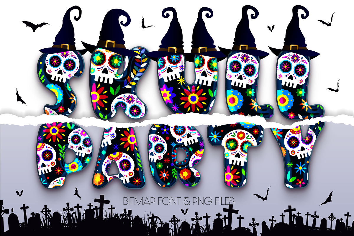 Skull Party Font, a Sans Serif Font by Nobu Collections (Photo 1 of 7)
