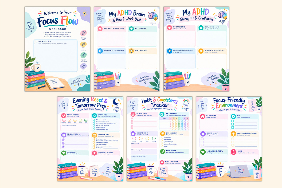 2027 ADHD Focus Flow Workbook, a Stationery Template by Shumaya (Photo 3 of 4)